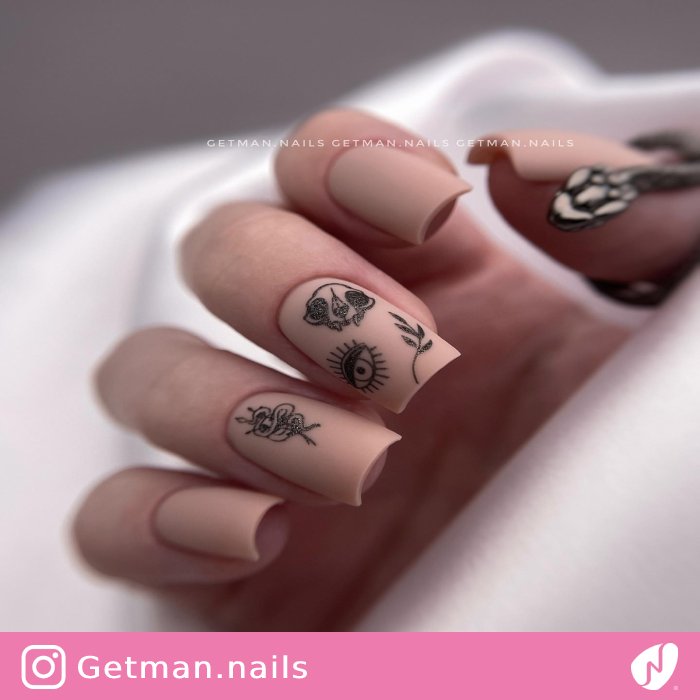 Stamped Square Matte Nails